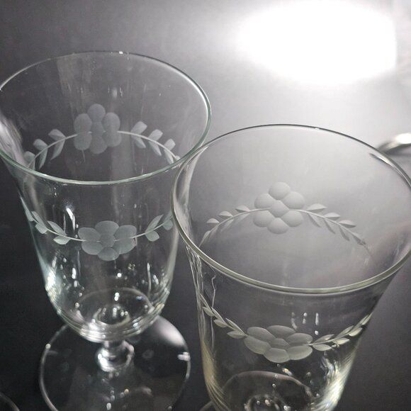 3 Etched Flower Garland Ice Tea Glasses 5.5" Crystal cottagecore romantic - Picture 4 of 6